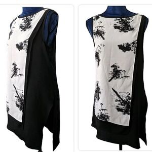 Mint Velvet Black floral Dress Assymetric Hem With Side Slit Size UK 16/ US 10